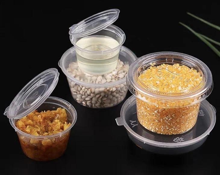 Tazza per salsa in plastica con coperchio incernierato